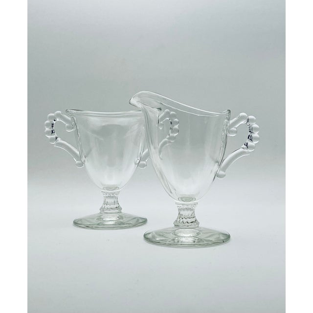 Art Deco 1930’s Candlewick Footed Creamer & Sugar Bowl For Sale - Image 3 of 6