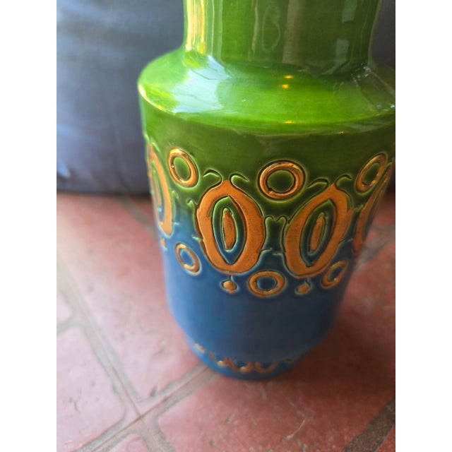 1960s Aldo Londi Bitossi Italy MCM Green Blue Gold Glazed Ceramic Vase 8" Rimini Style For Sale - Image 5 of 8