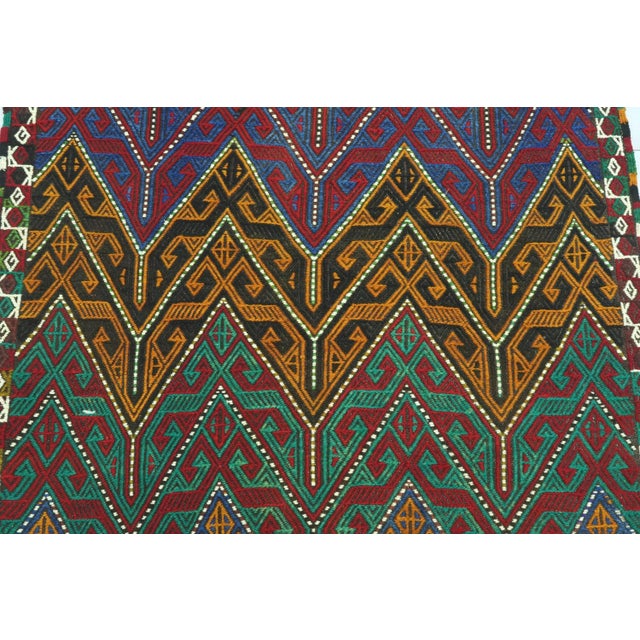 Vintage Turkish Fethiye Nomads Kilim Embroidery Rug For Sale - Image 6 of 12