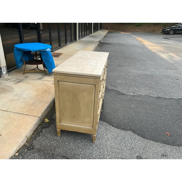 French Style Bench Made in New York Commode / Chest of Drawers Travertine Top For Sale - Image 4 of 9