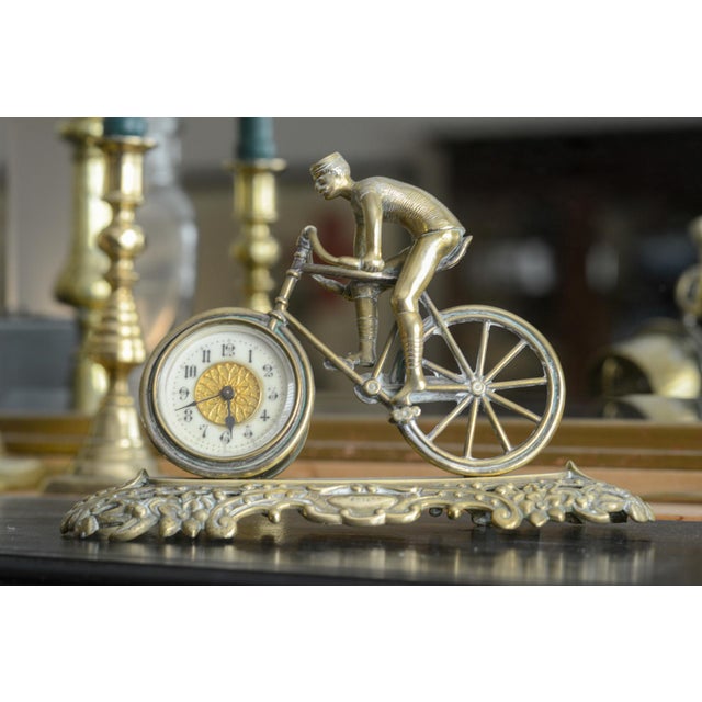 Antique Brass Cyclist Bicycle Clock British United Clock Co Victorian Working For Sale - Image 4 of 14