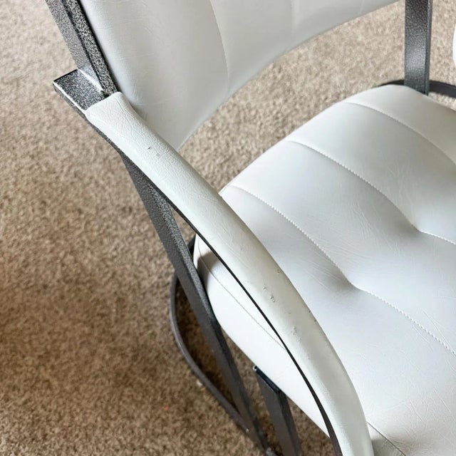 Metal Postmodern Gray and Charcoal Cantilever Dining Arm Chairs For Sale - Image 7 of 8