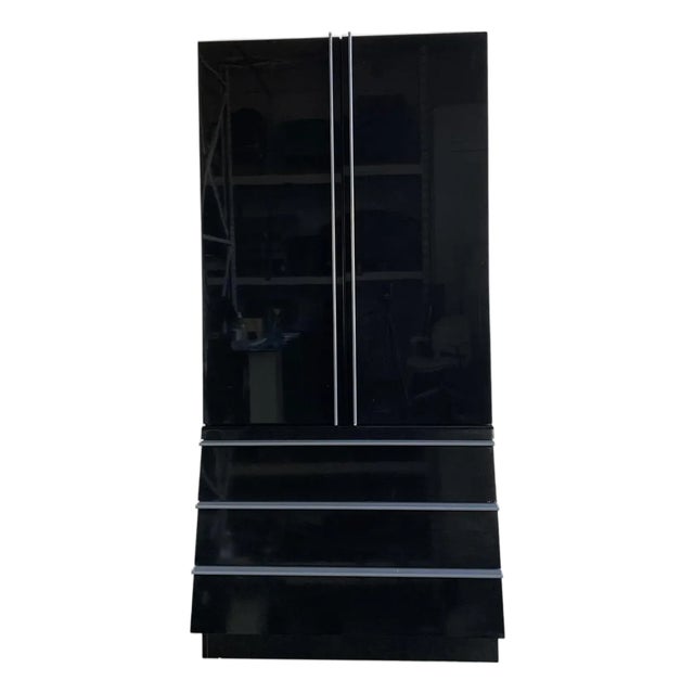 1980s Post Modern Black Lacquer Armoire For Sale