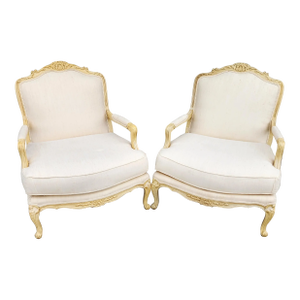 Drexel Heritage Louis XV French Armchairs Linen
