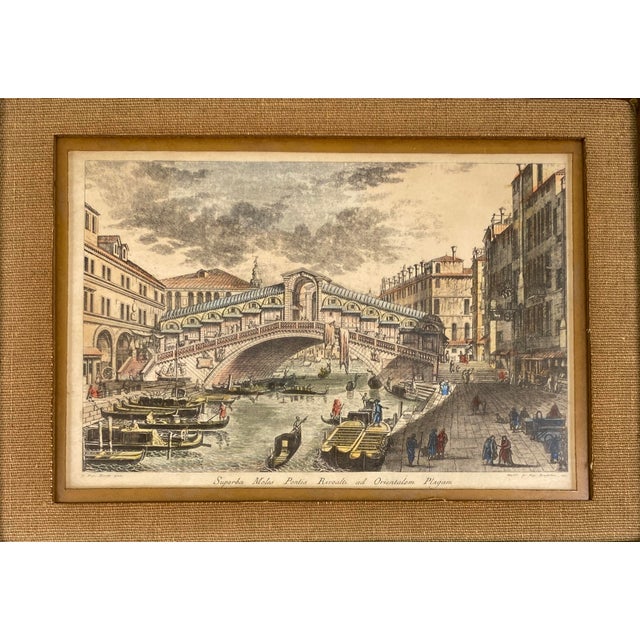 Beige Set of 4 Antique Italian Hand-Colored Venetian Engraving Prints in Giltwood Frames For Sale - Image 8 of 10