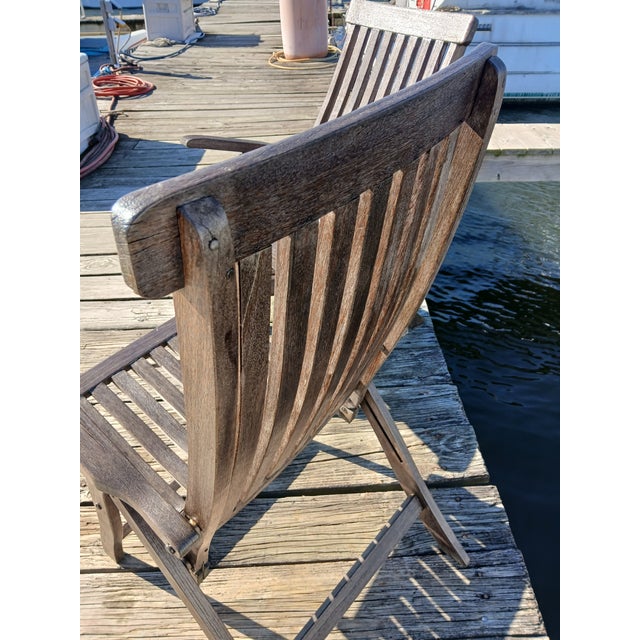 English Vintage Teak Folding Lounge Deck Arm Chairs - Set of 2 For Sale - Image 3 of 12