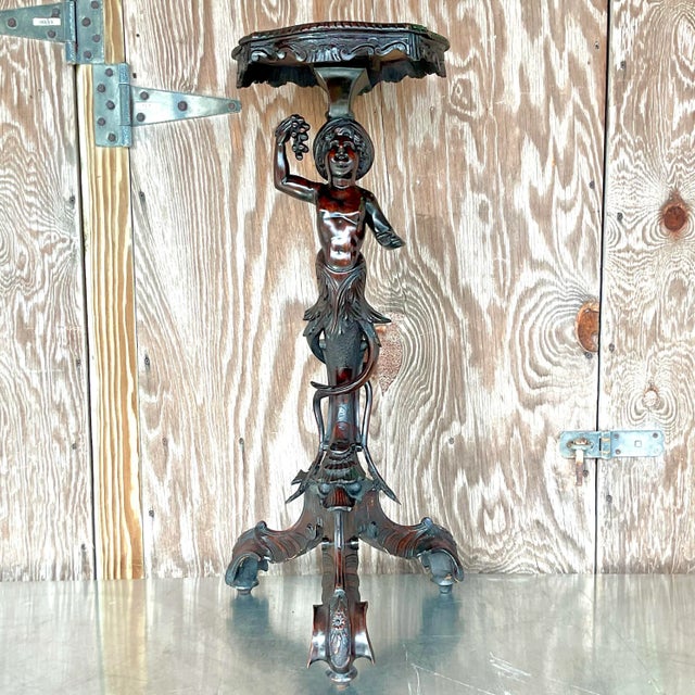 Burnt Umber Vintage Boho Hand Carved Serpent Pedestal For Sale - Image 8 of 9