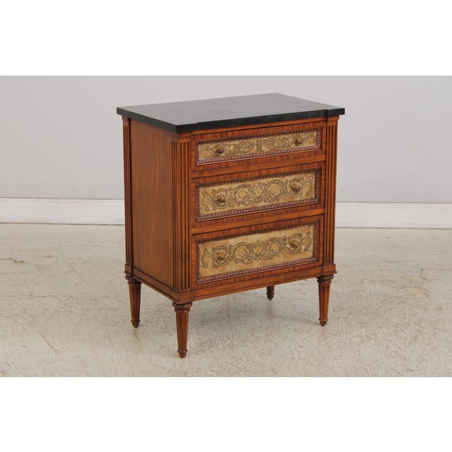 Neoclassical Pair Maitland Smith Marble Top Neoclassical Commode Chests For Sale - Image 3 of 18