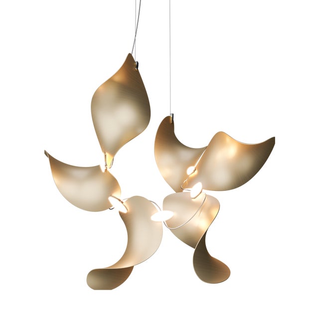Dune 6 Cluster Chandelier with Shades in Gold Metallic Tone by Daniel Becker for Moss Objects For Sale