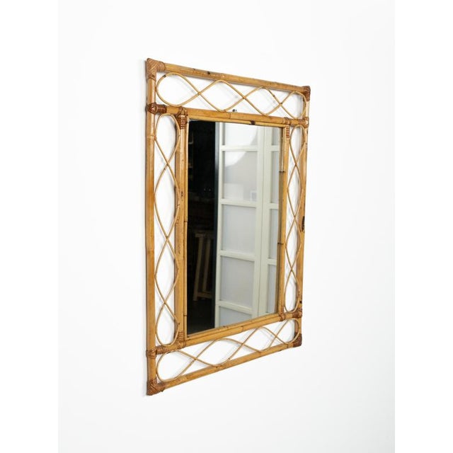 Wood Mid-Century French Riviera Curved Bamboo and Rattan Wall Mirror, Italy, 1970s For Sale - Image 7 of 11