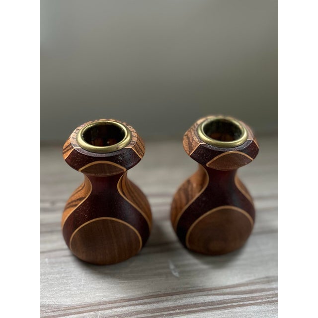 Mid-Century Modern Pair of Wood Candlestick Holders For Sale - Image 11 of 11