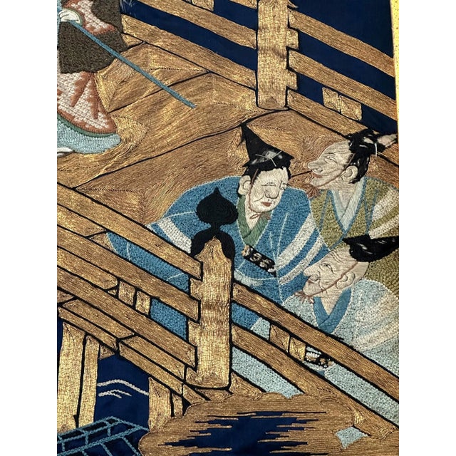 Framed Antique Japanese Embroidery Fukusa Panel Takasago Legend For Sale - Image 10 of 12