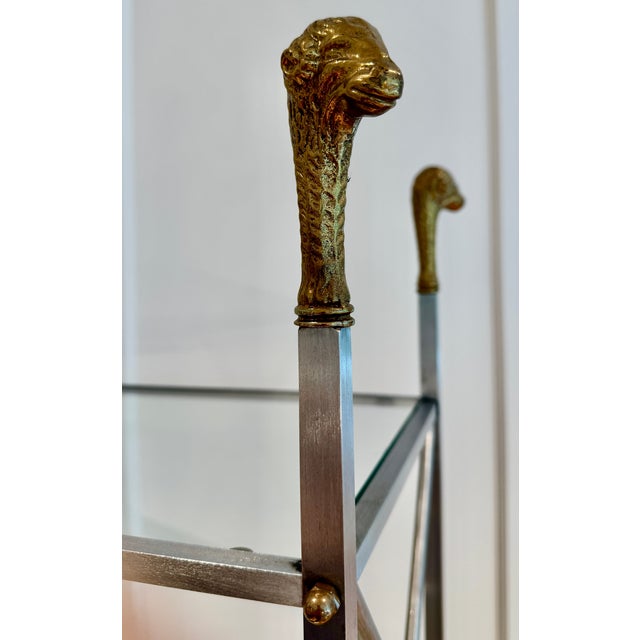 Mid Century Steel & Brass French Etagere, Maison Jansen Style For Sale In New York - Image 6 of 12