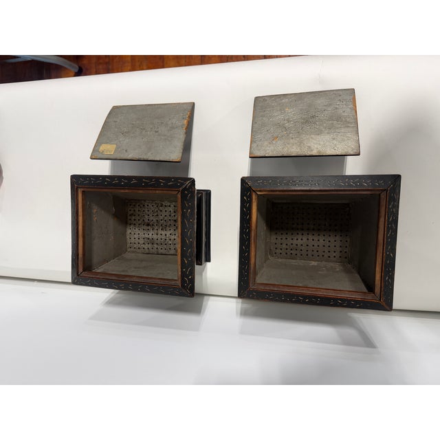 Paint Pair, Japanned Chinoiserie Tea Caddies W/ Sifter Drawers, English C. 1830 For Sale - Image 7 of 12