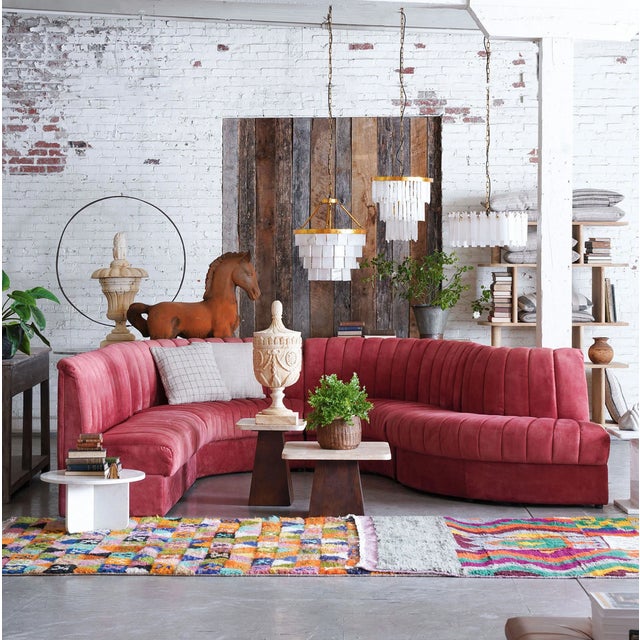 Contemporary Matthew Izzo Home Estelle Berry Velvet Outside Corner Banquette Sofa For Sale - Image 3 of 3