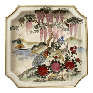 Hand-Painted Japanese Peacock Tray Plate For Sale