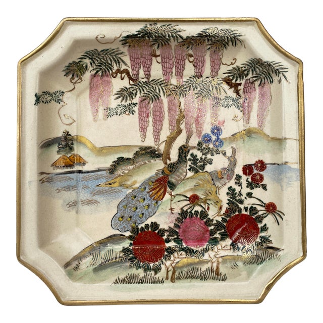 Hand-Painted Japanese Peacock Tray Plate For Sale
