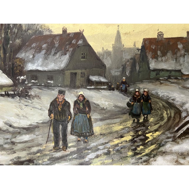 1920s Snowy Village, 1920s, Oil on Canvas, Framed For Sale - Image 5 of 16