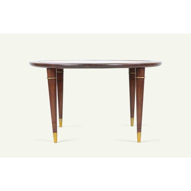 Vintage Coffee Table in the Style of Paolo Buffa, realized in 1950s. Cherry wood, brass and glass. Good condition.