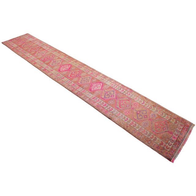 Textile Hand-Knotted Turkish Runner Rug. Extra Long Hallway Rug Stair Runner - 2′7″ × 16′ For Sale - Image 7 of 15