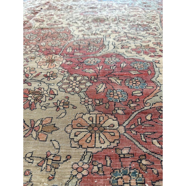 Antique Persian Mohtasham Kashan Carpet, Traditional, Soft, Ivory, Blue, Green For Sale - Image 12 of 18