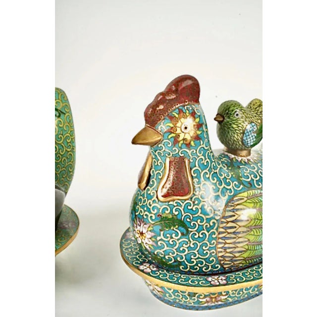 Metal Chinese Cloisonne Covered Chicken Box For Sale - Image 7 of 12
