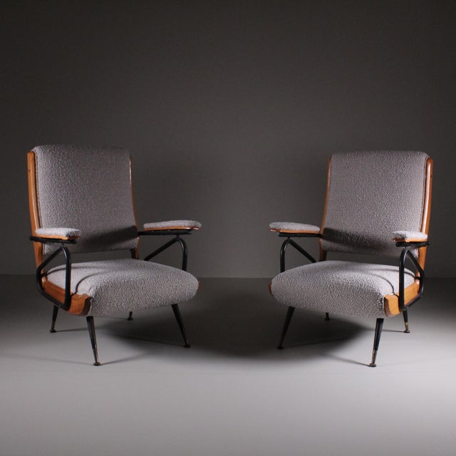 Set of Italian Reclining Chairs in Bouclé, 1960 For Sale - Image 6 of 13