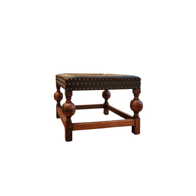 Late 19th Century Jacobean Revival Leather Footstool, Late 19th to Early 20th Century For Sale - Image 5 of 5