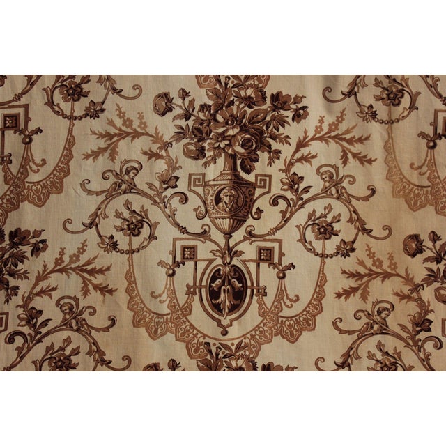 Antique 1860s French Neoclassical Printed Brown Toile Fabric