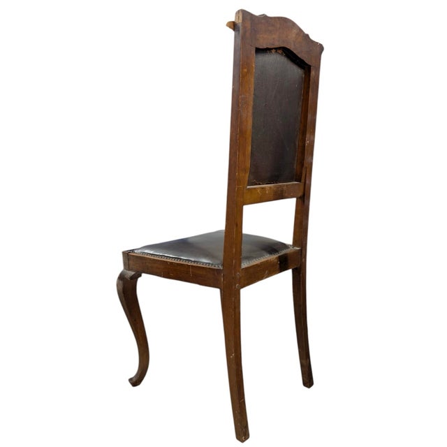 French Provincial Vintage French Provincial Carved Wood & Leather Dining Chair – Early 20th Century For Sale - Image 3 of 6