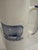 English Vintage White Jug / Pitcher With a Sheep on Both Sides With Blue Trim From England For Sale - Image 3 of 8