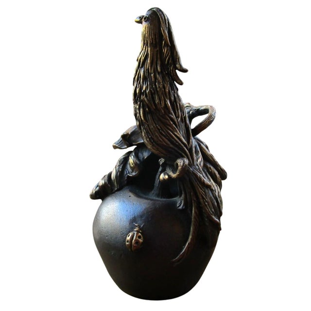 Bronze Intricate Bronze Pheasant Bird on Apple With Ladybug Antique Table Bell For Sale - Image 8 of 12
