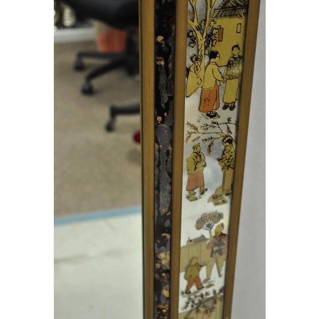 Vintage Chinoiserie Figural Eglomise Reverse Painted Oriental Wall Mirror For Sale - Image 13 of 18