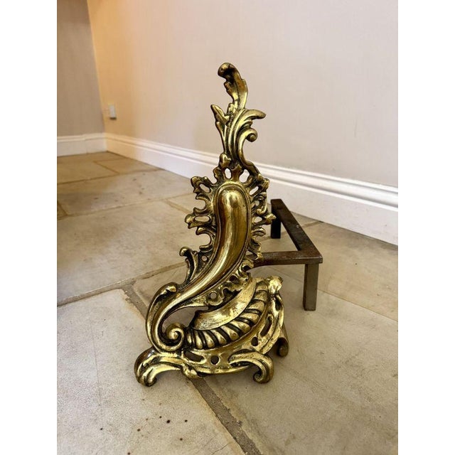 Large Antique French Brass Rococo Fire Dogs, 1900, Set of 2 For Sale - Image 3 of 6