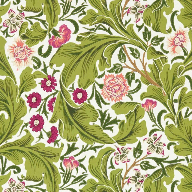 Morris & Co Leicester Wallpaper in Sour Green/Plum For Sale