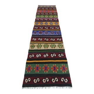Vintage Turkish Multicolor Kilim Runner-2’9’x10’7" For Sale