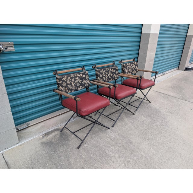 Burgundy Set of 3 Vintage Cleo Baldon Style Iron Dining Chairs, c.1970s For Sale - Image 8 of 9