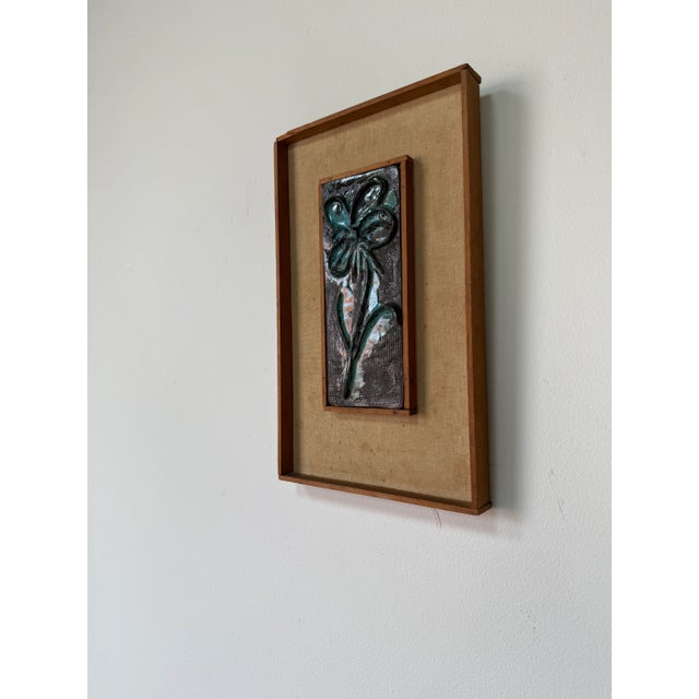 Mid-Century Modern 1970’s Mid-Century Modern Ceramic Flower Relief Wall Plaque – Signed For Sale - Image 3 of 9