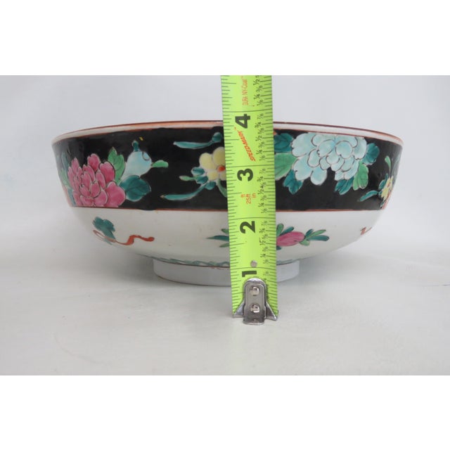 Asian Famille Noire Enamel Glazed Porcelain Centerpiece Bowl Floral Motif 4995b For Sale - Image 14 of 18