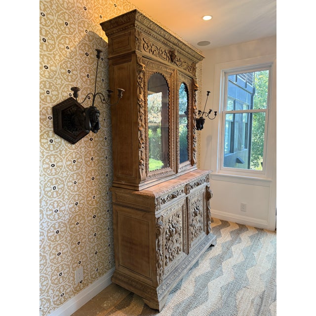 French 19th Century French Louis XIII Bleached Oak Hunting Buffet Deux Corps/Bookcase For Sale - Image 3 of 9