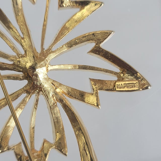 Vintage Napier 1980s Gold Maple Leaf Brooch Faux Pearl Rhinestone Statement Pin For Sale - Image 17 of 17