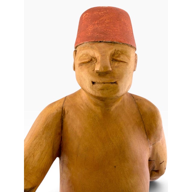 1990s Donald Nelsen Modernist Painted Wood Walking Figure Sculpture With Fez For Sale - Image 4 of 18
