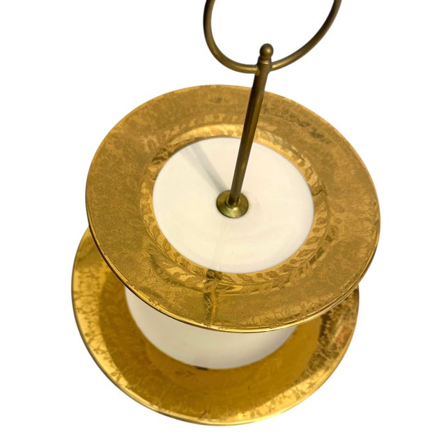 Mid 20th Century Vintage Two-Tiered Serving Tray With 22k Gold Detailing For Sale - Image 5 of 10