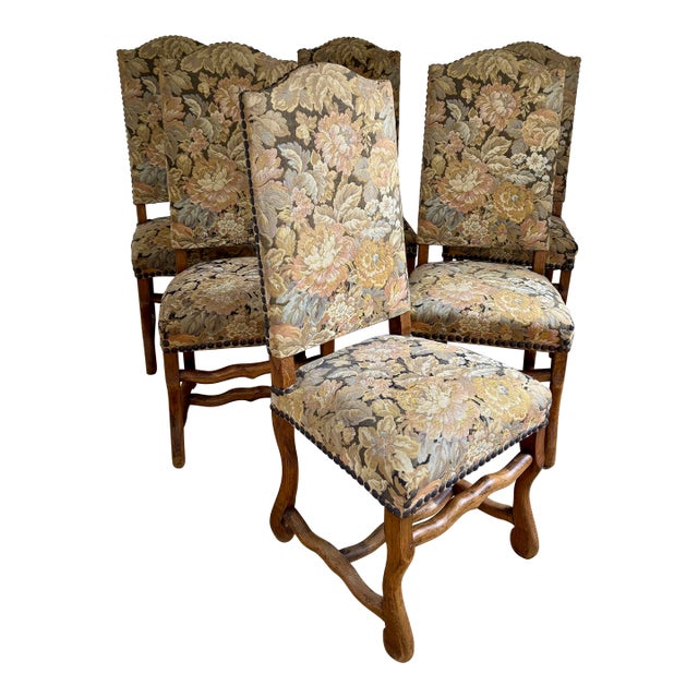 Vintage French Tapestry Os De Mouton Dining Chairs - Set of 6 For Sale