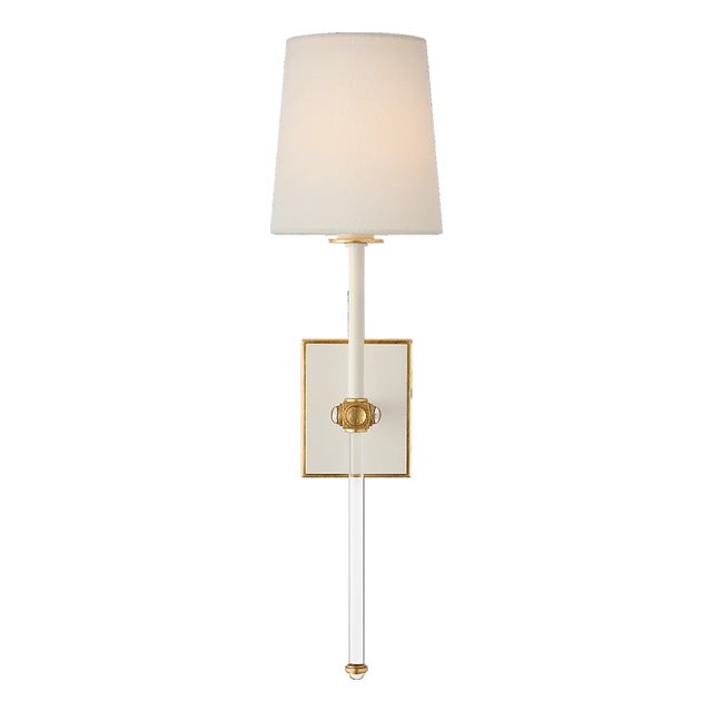 Lucia 21" Cordless Sconce in Matte White and Crystal with Linen Shade Designer: Julie Neill Finish: Matte White and...