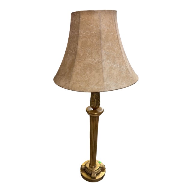 1960s Frederick Cooper Tall Gold Decorative Table Top Lamp W. Shade For Sale