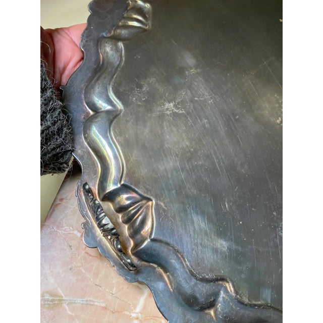 Metal Walker & Hall 1906 Sheffield England Silverplate Salver Footed Tray Plateau For Sale - Image 7 of 8