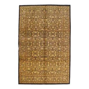 Rare Finely Woven Persian Silk Qum, Handmade Oriental Rug, Gold and Black