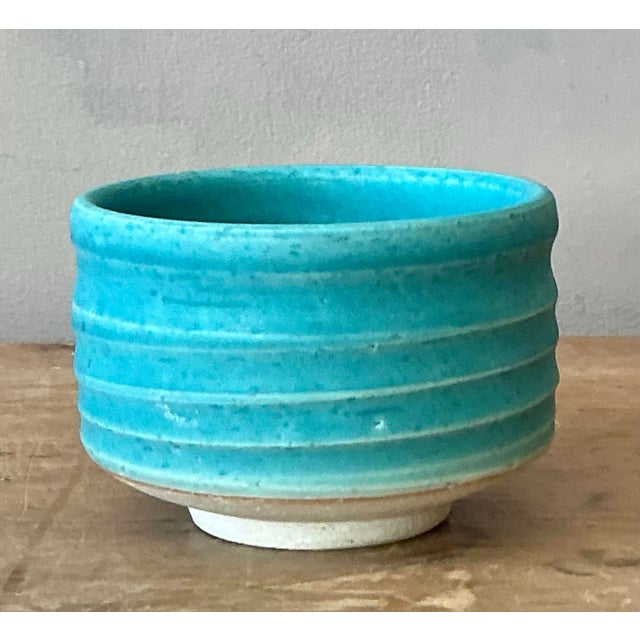 Aqua Vintage Boho Studio Pottery Bowl For Sale - Image 8 of 12