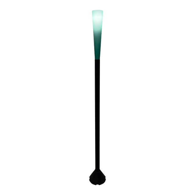Koch and Lowy Postmodern Green Glass and Steel Floor Lamp, 1990s For Sale